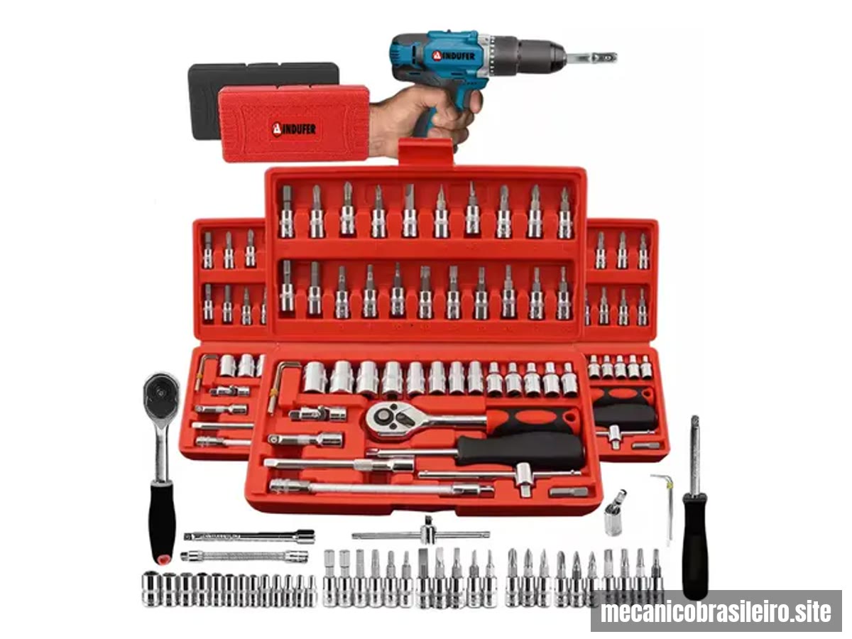 Kit Chave Catraca Soquete 46 Peças Indufer em ação